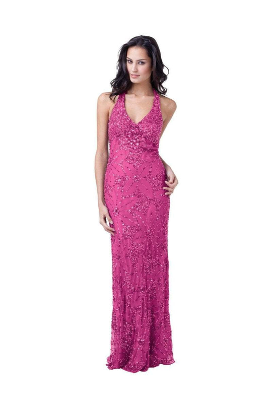 Adrianna Papell - 43827800 Sequin Halter Sheath Dress in Purple