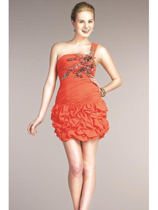 Colors Dress - 0440 Ruched Straight Across Sheath Dress in Orange