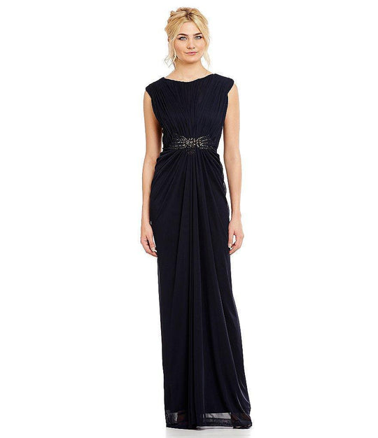 Adrianna Papell - 08G905560 Ruched Bateau Embellished Long Dress in Black