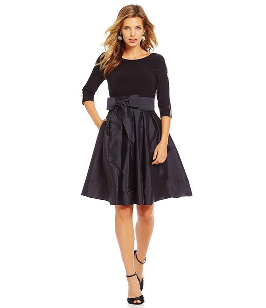 Adrianna Papell - 14250290 Bateau Neck Shoulder Cut Out A Line Dress in Black