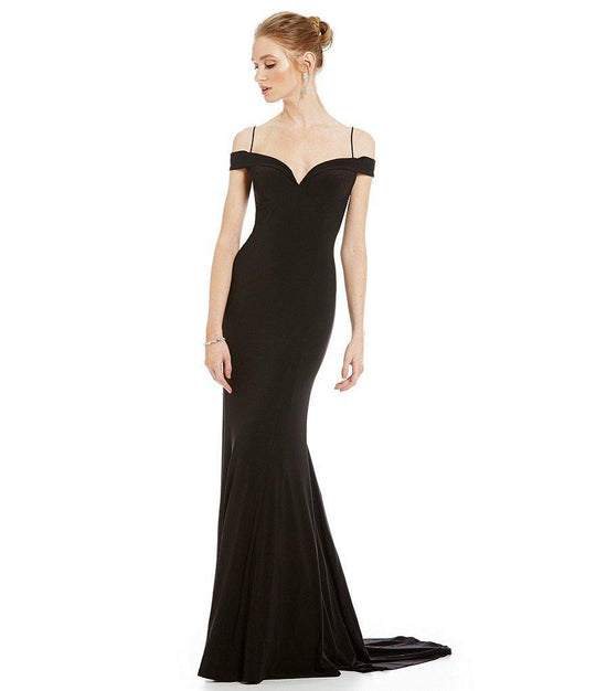 Adrianna Papell - 191916940 Off-Shoulder Empire Pleated Dress in Black