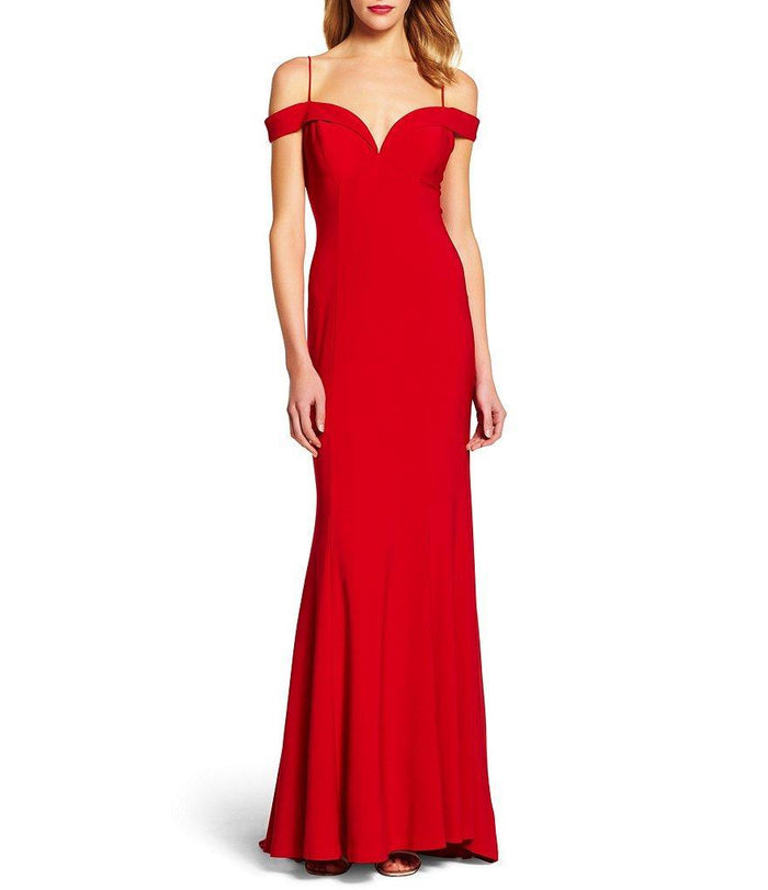 Adrianna Papell - 191916940 Off-Shoulder Empire Pleated Dress in Red