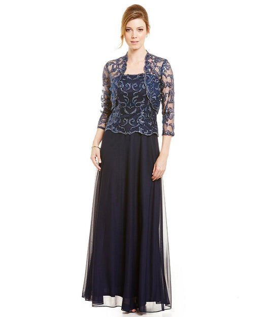 Cachet - Embroidered Long Dress with Bolero 57049 in Blue