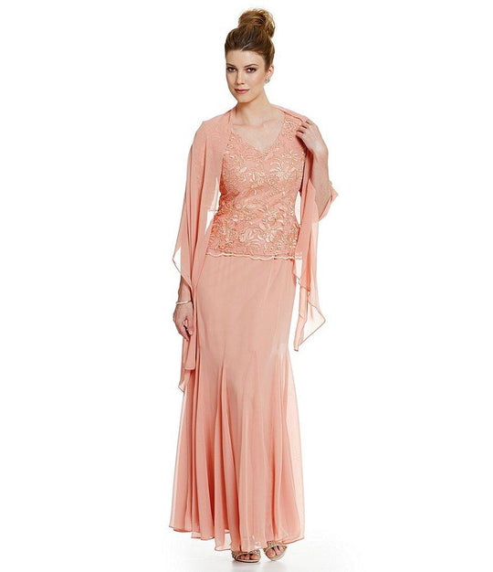 Alex Evenings - 117263 Embroidered V-Neck Dress with Shawl in Pink