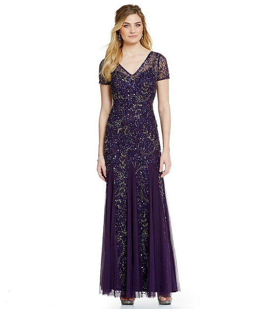 Adrianna Papell - Embellished V-Neck Dress 91922930 in Purple
