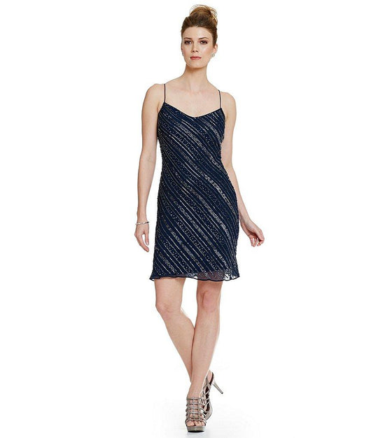 Adrianna Papell - 41922510 Sleeveless Beaded Cocktail Dress in Blue