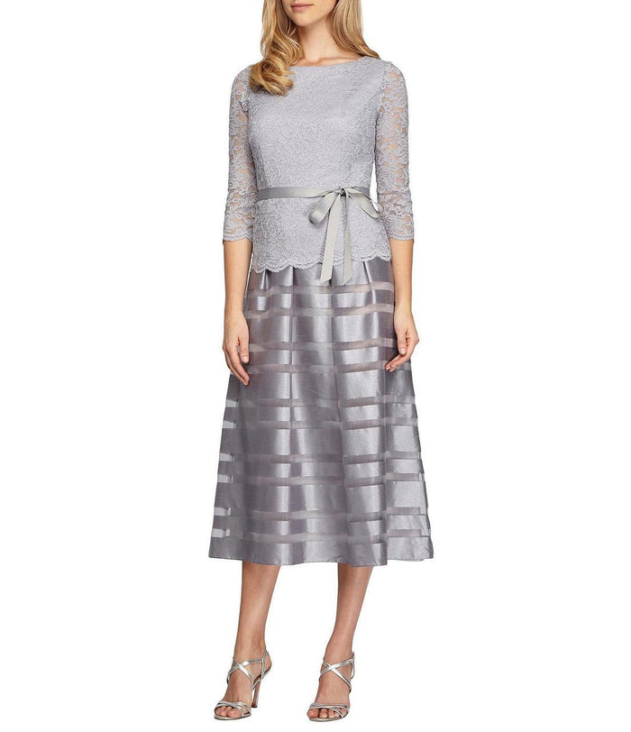 Alex Evenings - 1121004 Quarter Length Sleeve A Line Dress in Silver