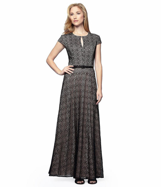 Alex Evenings - 1121243 Jewel Crochet Belt Dress in Black and Neutral