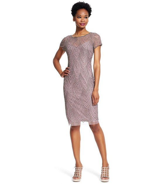 Adrianna Papell - 41928640 Sequined Short Sleeves Cocktail Dress in Gray