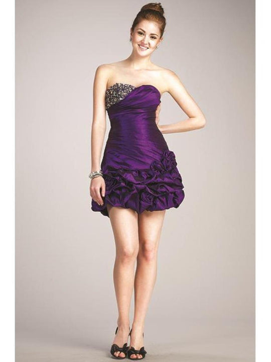 Colors Dress - 0473 Asymmetrical Pleated Short Dress in Purple