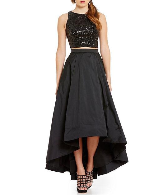 Aidan Mattox - MN1E200707 Two-Piece Halter Neck High-Low Gown in Black