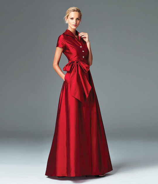 Adrianna Papell - AP1E200149 Collared Tie-Waist Taffeta Dress in Red