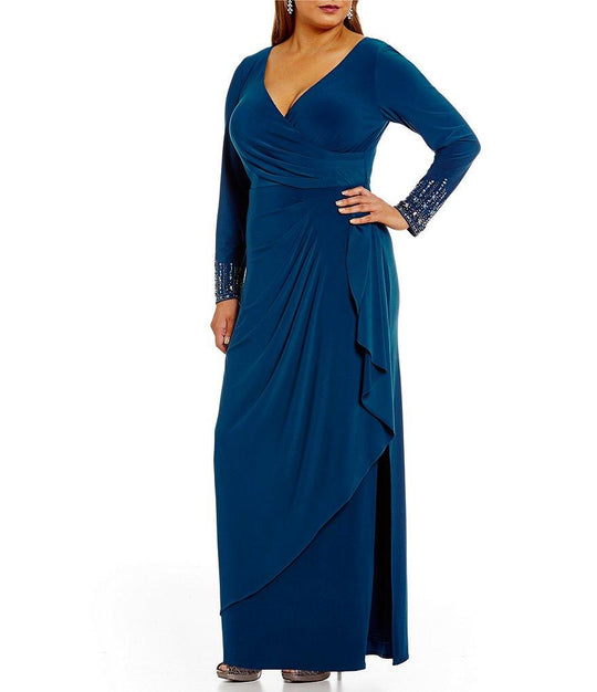 Alex Evenings - V-Neckline Jersey Long Dress 4351263 in Blue