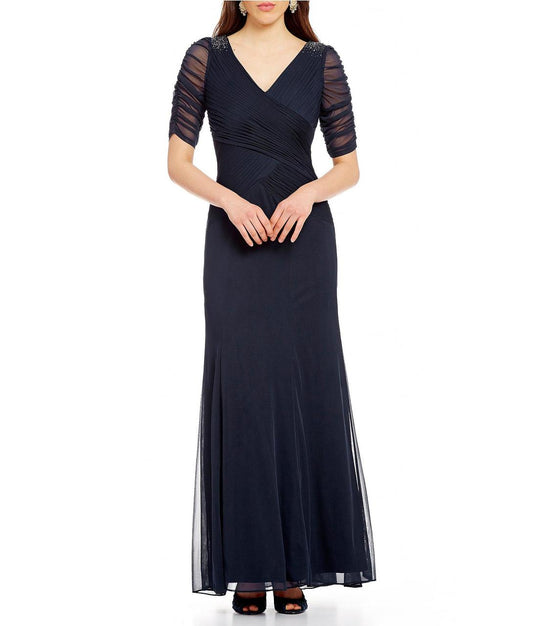 Adrianna Papell - Ruched V-Neck Dress AP1E200759 in Black