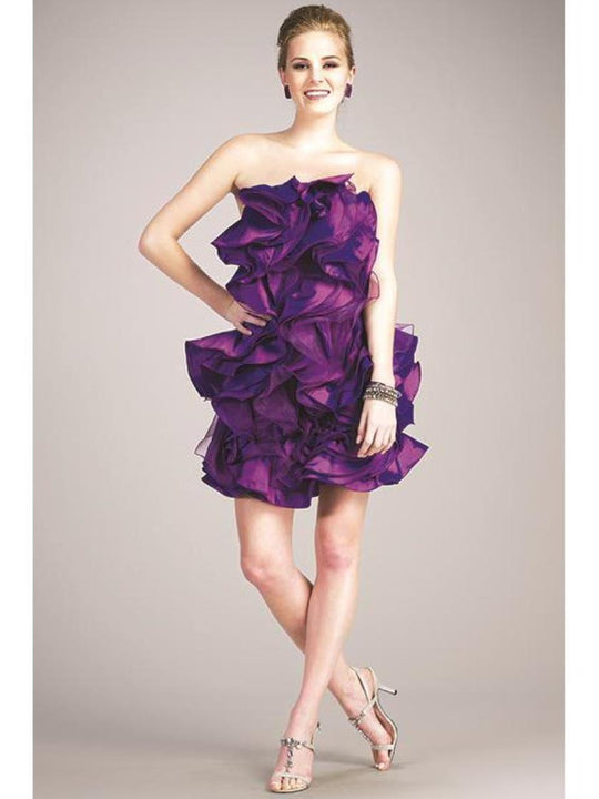 0483 Strapless Ruffled Cocktail Dress In Purple