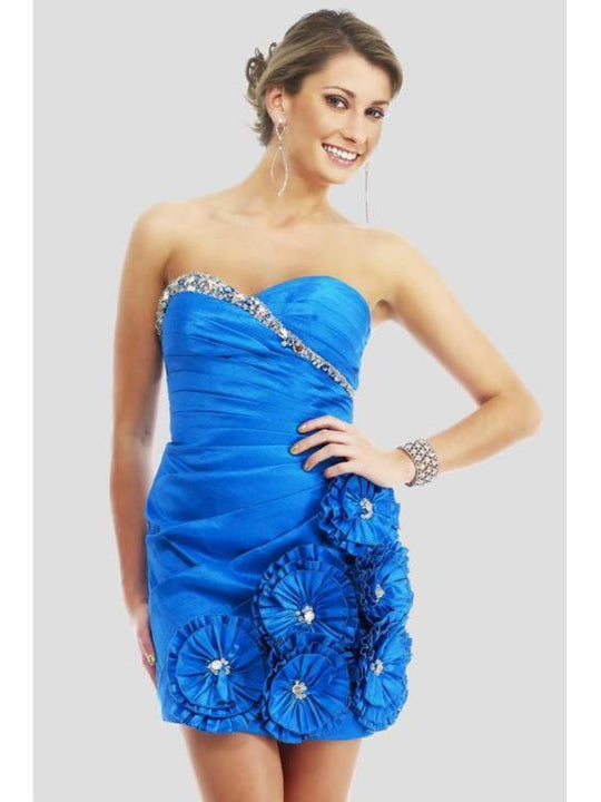 Colors Dress - 0485 Bejeweled Sweetheart Sheath Dress in Blue