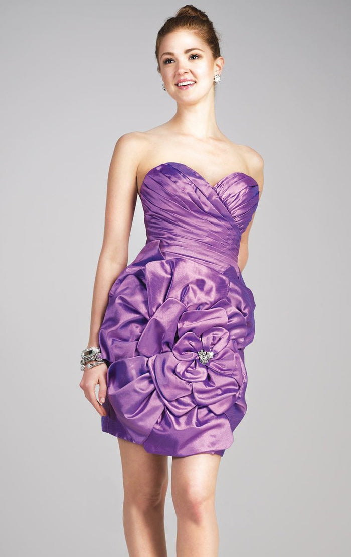Colors Dress - 0490 Strapless Floral Embellished Cocktail Dress In Purple
