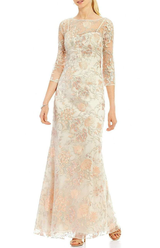 Aidan Mattox - Sheer Embroidered Lace Gown MD1E201009 in Pink and Multi-Color.
