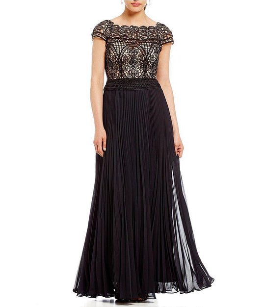 Aidan Mattox - MD1E201017 Bateau Neck Embellished Chiffon Gown in Black