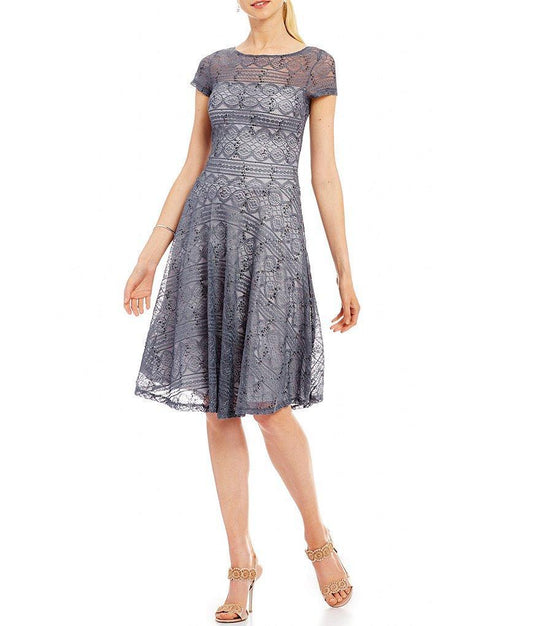 Sangria - SABZ1ACT Lace Bateau A-line Dress in Gray