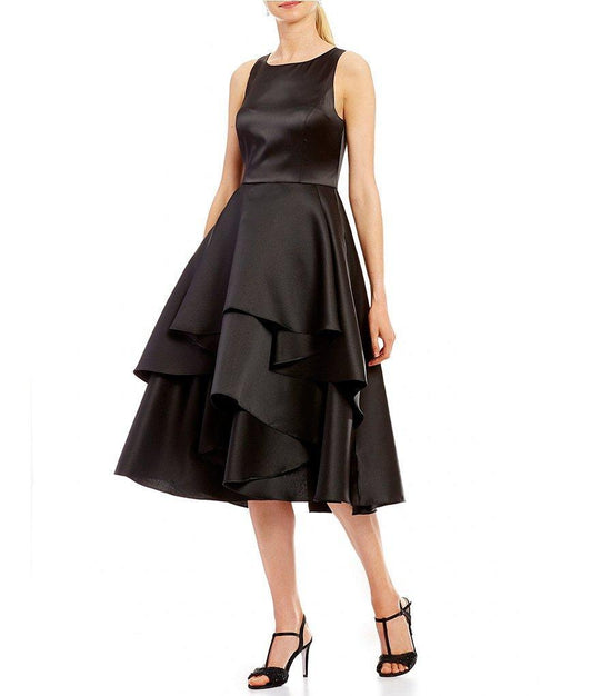 Adrianna Papell - AP1E201685 Sleeveless Tiered Mikado Tea Length Dress in Black
