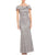 Emma Street - Floral Laced Asymmetric Neck Sheath Dress ES711 in Silver