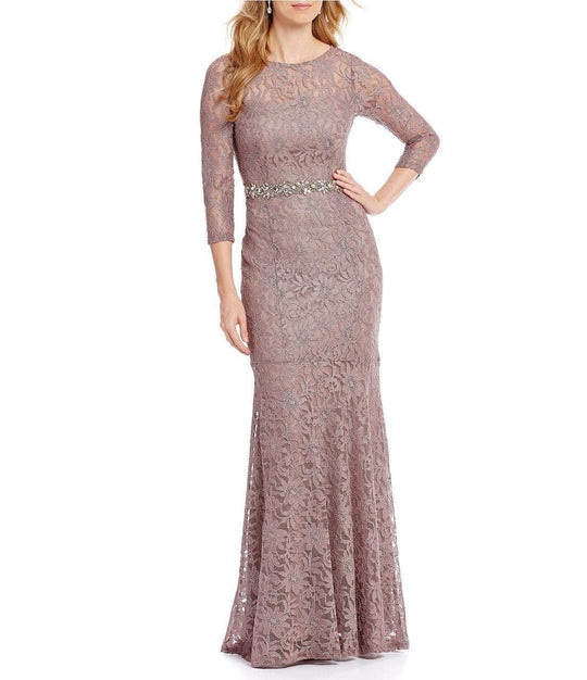 Decode 1.8 Long Sleeves Lace Evening Gown 184138 - 1 pc Taupe In Size 16 Available In Brown