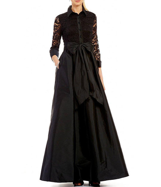 Adrianna Papell - AP1E201647 High Neck Lace Taffeta Dress in Black