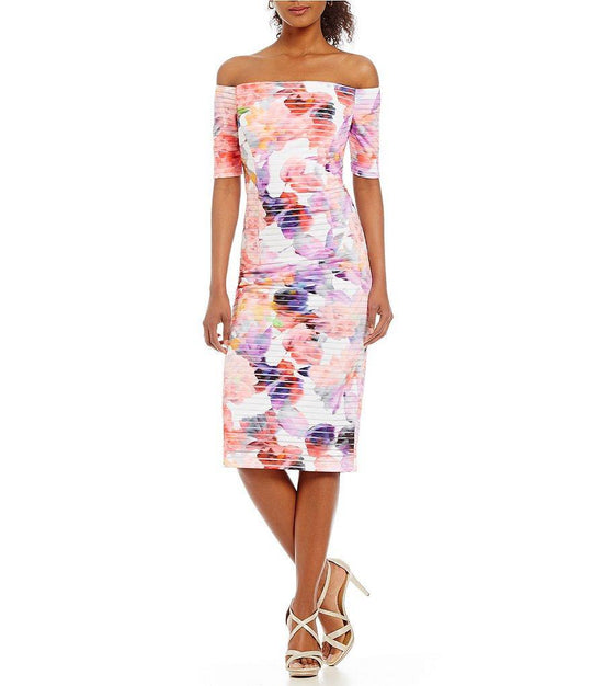 London Times - L2247M Floral Print Sheath Dress in White and Multi-Color