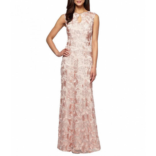 Alex Evenings - 1121767 Embroidered Sleeveless Keyhole Gown in Pink