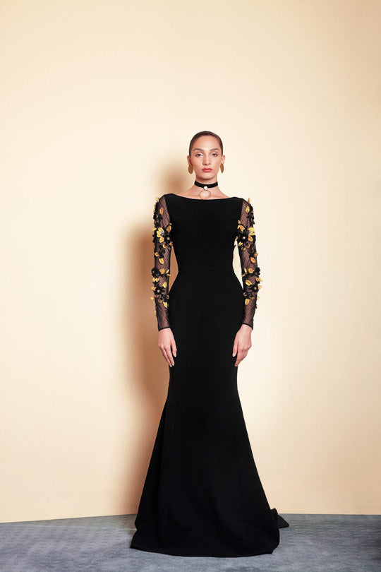 Saiid Kobeisy - Pre-Fall19-04 Applique Long Sleeve Trumpet Dress In Black