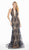 Ashley Lauren - 1374 Sequined Deep Halter V-neck Trumpet Dress In Black and Neutral