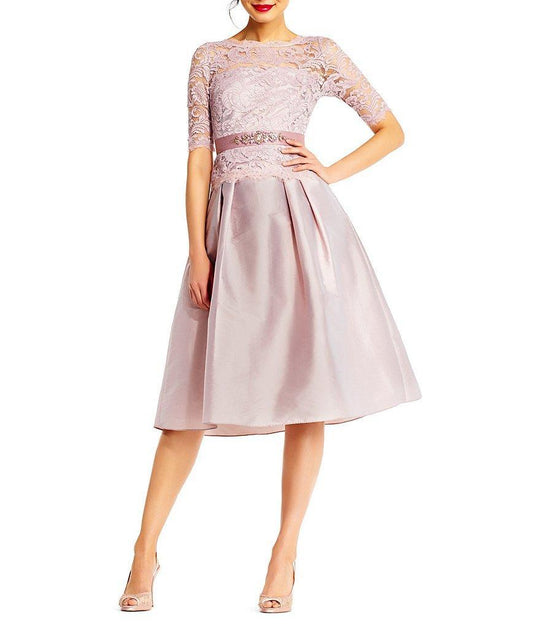 Adrianna Papell - AP1E201751 Lace Bateau Neck A-line Dress in Pink