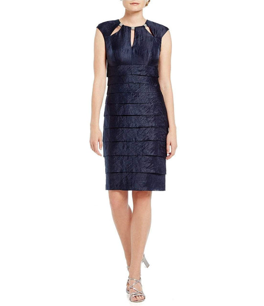 London Times - L2346M Shimmer Shutter Column Dress in Blue