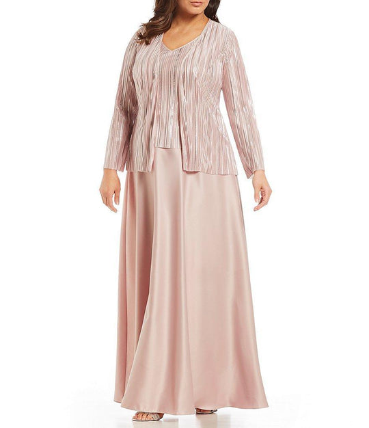 Cachet - 59281 Metallic Pleated Satin Gown with Jacket In Pink