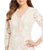 Cachet - 59395 Quarter Sleeve Sequined Lace Scallop-Hemmed Dress In White and Neutral