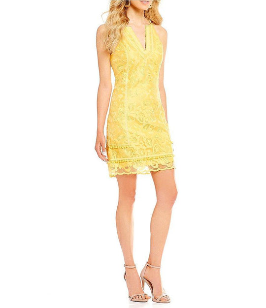 Laundry - 98M14116 Embroidered Organza Scallop-Trimmed Dress In Yellow
