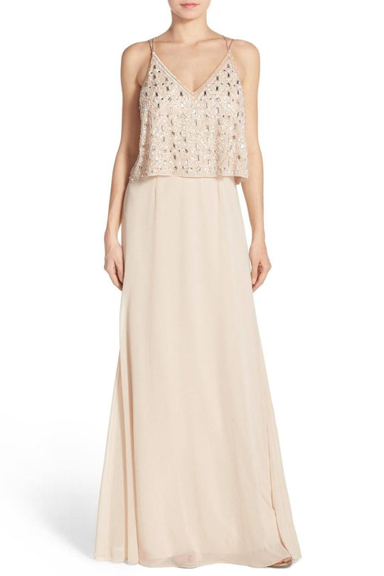 Aidan Mattox - Embellished V-Neck Dress 54469340 in Neutral