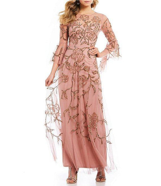Aidan Mattox - MD1E203133 Circular Flounce Sleeves Long A-line Dress In Pink