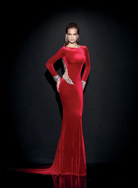 Tarik Ediz - Crystal Embellished Back Long Dress 92500 in Red