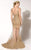 MNM Couture - 0614W Embroidered Trumpet Gown with Sheer Panels In Gold and Neutral