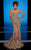 MNM Couture - 0614W Embroidered Trumpet Gown with Sheer Panels In Gold and Neutral