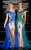 MNM Couture - 0616 Illusion Contrast Lace Sheath Gown In Blue and Green