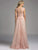 Lara Dresses - Bateau Illusion Mesh A-Line Evening Gown with Floral Appliques and Rhinestone Details 33225 in Pink