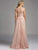 Lara Dresses - Bateau Illusion Mesh A-Line Evening Gown with Floral Appliques and Rhinestone Details 33225 in Pink