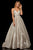 Sherri Hill - 52960 V- Neckline Empire Glitter A Line Dress In Neutral and Silver