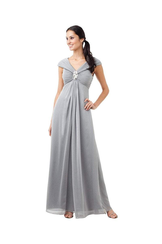 Adrianna Papell - 81850600 Pleated V-neck A-line Dress in Gray