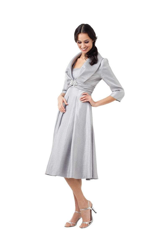Adrianna Papell - 81857160 Satin A-Line Dress with Jacket in Silver