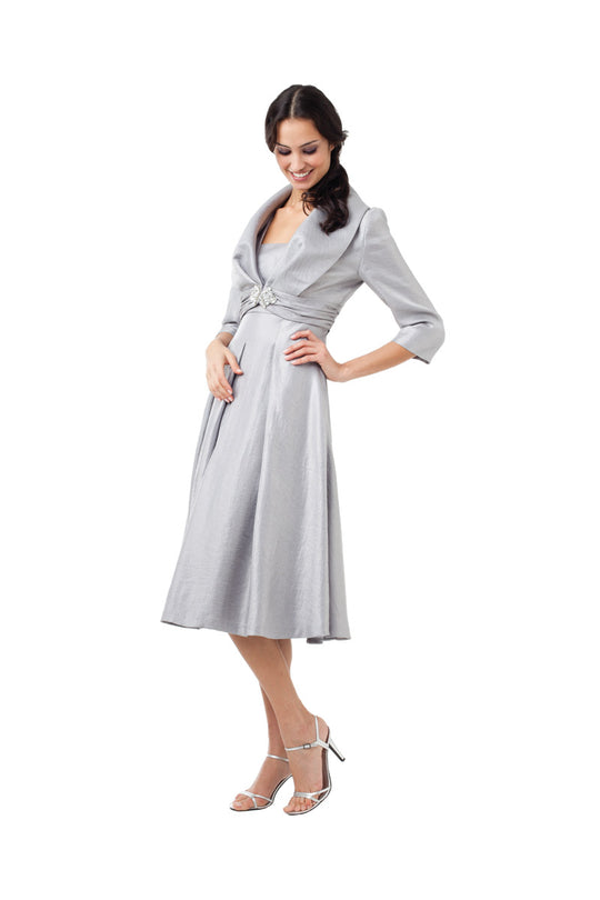 Adrianna Papell - Satin A-Line Dress with Jacket 81857160 in Silver