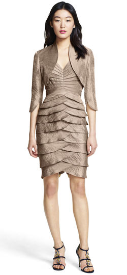 Adrianna Papell - 81893350 Sleeveless V Neck Dress with Bolero in Neutral